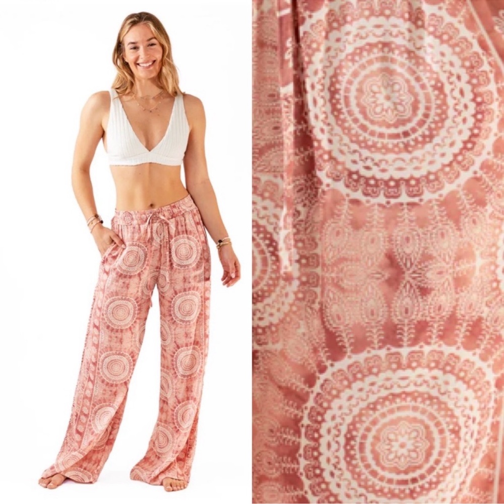 NWOT Lotus & Luna Baja Wide Leg Drawstring Pants in Guava Women’s XL